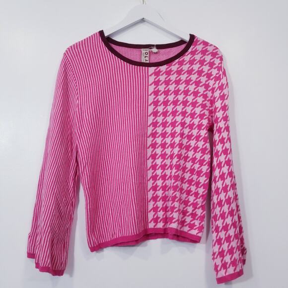 Anthropologie Dolan Striped and Houndstooth Pink Sweater - Picture 2 of 11